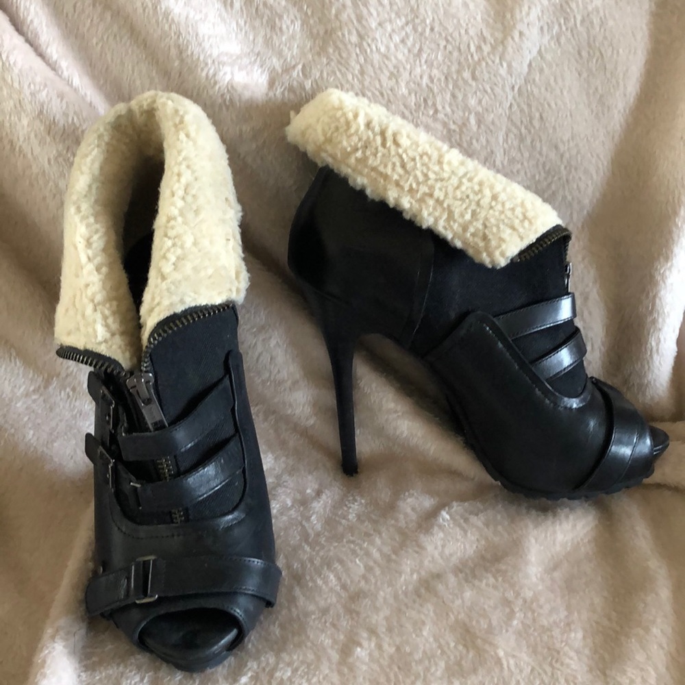 black boot open toe heels